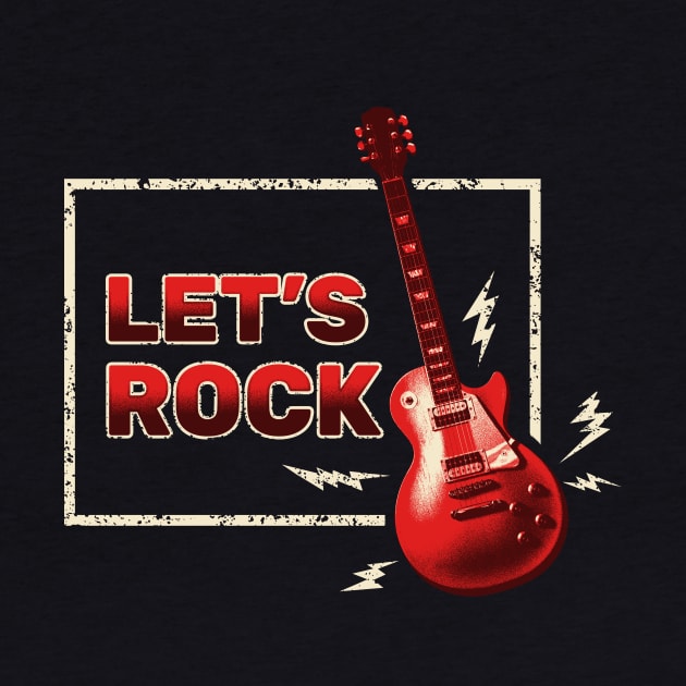 Lets Rock Grunge Red Guitar Retro 80s by Wolfkin Design